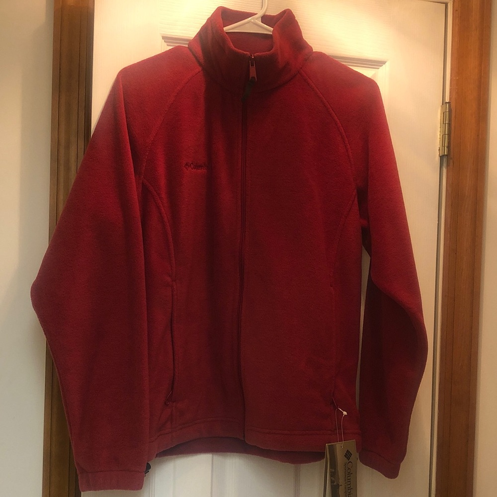 Columbia Sportswear Womens M Long Sleeve Full Zip Red Fleece Jacket
